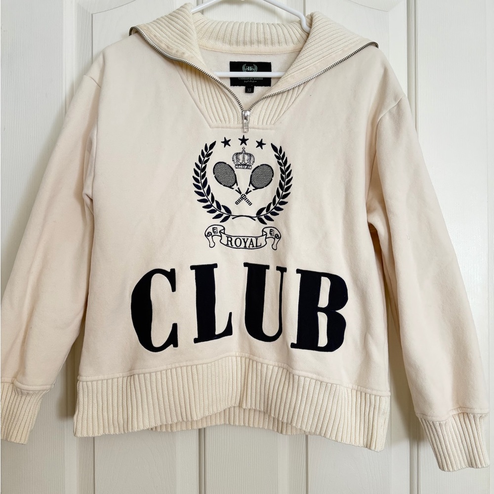 Ellandemm Tennis 'CLUB' Half-Zip Pullover Hoodie with Sweater Trim XS